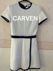 新品タグ付き CARVEN フレアパイピングワンピース ひざ丈 半袖 レザー 白