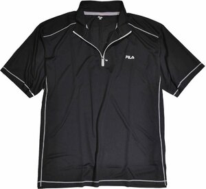 [フィラ] FILA ポロシャツ 大きいサイズ 半袖ジップ衿 脇切り替え 吸水速乾　3Lサイズ　08黒　FM6130