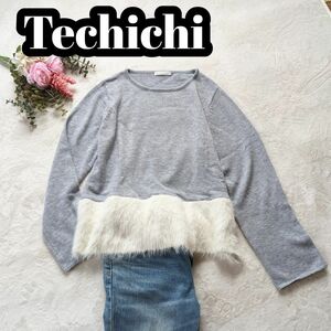 Techichi テチチ ウール混 切替 ニット セーター sizeM/ブルーグレーｘ白 レディース