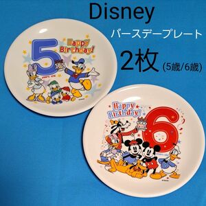 Disney バースデープレート 2枚 5歳 6歳 誕生日 皿 ミッキー ミニー ドナルド デイジー 陶磁器 食器 ディズニー