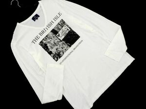 ネコポスOK R.NEWBOLD アールニューボールド Vネック プリント ロング Tシャツ sizeL/白 ◇■ ☆ dib1 メンズ