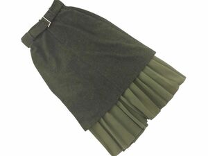 EMODA emo da wool . belt attaching Layered pleated skirt sizeM/ dark green *# * dib3 lady's 