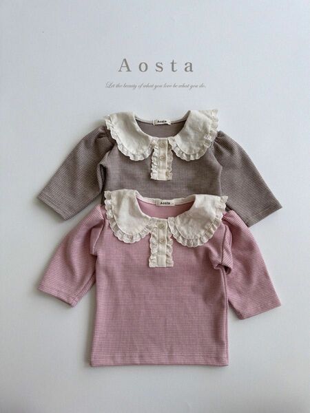 AOSTA 襟付きカットソー　韓国子供服　新作　秋服　女の子　フリル襟　