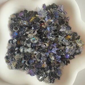 【50個】ブラック素材mix 深紫 星空感 ネイルパーツ まとめ売り デコパーツ