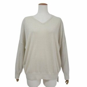 A9*[ unused ] Indivi back button V neck knitted pull over beige group 44 15 number large size 127-15929 wool cashmere .