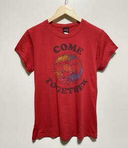 ● USA製 ヴィンテージ WISH 半袖 Tシャツ COME TOGETHER ビートルズ譜面 ジュニアサイズ XL レディース 赤 レッド US アメリカ古着