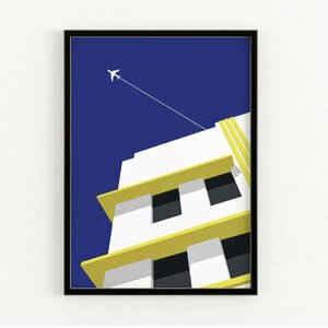 ポスター 青空 アート 飛行機雲 (30x40cm) Miami art deco building poster Art Poster