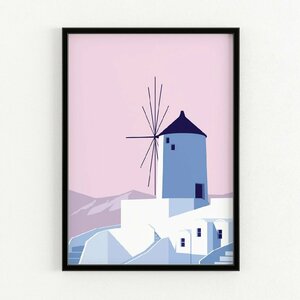 アート ポスター おしゃれ タペストリー (30x40cm) Beautiful windmill in Greece Art Poster