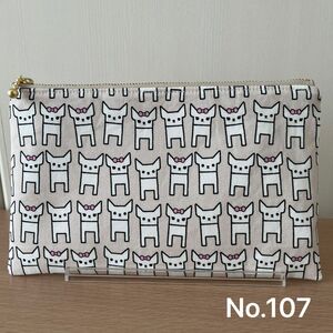 フラットファスナーポーチ チワワ柄　ハンドメイド No.107