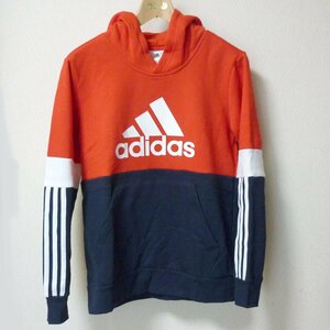 新品未使用タグ付き◆送料無料●(160cm)アディダス adidas 赤×ネイビー 裏フリース ロゴパーカー/フーディー