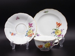 マイセン ベーシックフラワー 豪華五つ花 トリオ 1級品 MEISSEN カップ＆ソーサー＆プレート #2