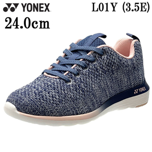 L01Y ネイビーピンク 24.0cm ヨネックス YONEX パワークッション ウォーキングシューズ レディース 3.5E ファスナー付き 軽量 スニーカー