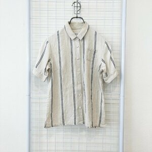 atelier naruse アトリエ ナルセ リネン 麻 ボタン 半袖 ストライプ シャツ Hs9-45