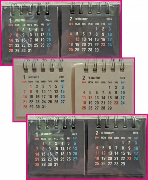【送料無料：選べる:3冊 2ヶ月 卓上 ミニ カレンダー 2024年】★12×6㎝ 可愛らしい ミニ カレンダー:スタンド式★2カ月 2か月 2ヵ月★暦