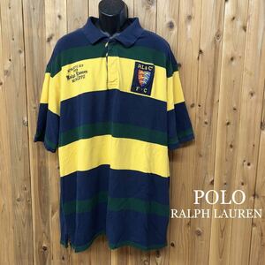 POLO /RALPH LAUREN /ポロ ラルフローレン メンズ4XL 半袖 ポロシャツ 鹿の子 トップス ボーダー ロゴ 超BIGサイズ アメカジ USA古着