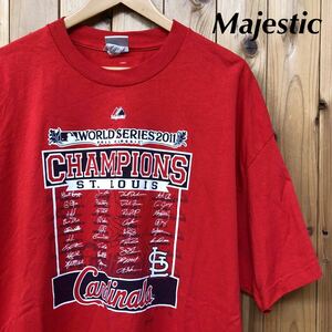 Majestic /マジェスティック /メンズ2XL 半袖Tシャツ トップス 赤 プリントTシャツ WORLD SERIES2011 Cardinals 野球 スポーツ USA古着