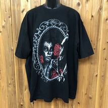 5PRO /メンズ3XL 半袖Tシャツ プリントTシャツ 黒 ホラー 骸骨 薔薇 天使 アメカジ USA古着 超ビッグサイズ STREET CERTIFIED ACTIVE WEAR_画像1