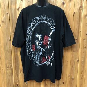 5PRO /メンズ3XL 半袖Tシャツ プリントTシャツ 黒 ホラー 骸骨 薔薇 天使 アメカジ USA古着 超ビッグサイズ STREET CERTIFIED ACTIVE WEAR