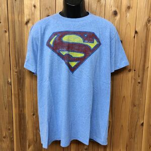 SUPERMAN /スーパーマン メンズL (42/44) 半袖Tシャツ プリントTシャツ ビッグロゴ ブルー アメコミ 映画 アメカジ USA古着