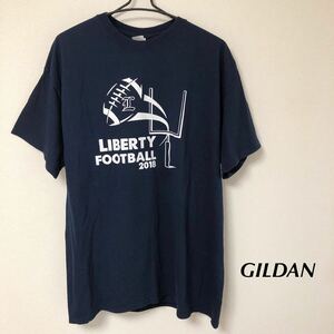 GILDAN /ギルダン /メンズXL ネイビー 半袖Tシャツ トップス プリントTシャツ LIBERTY FOOTBALL 2018 アメフト スポーツ アメカジ USA古着