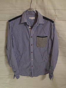  men's ph955 Takeo Kikuchi THE SHOP TK silver chewing gum check k Lazy pattern long sleeve shirt M blue group / white 