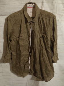  men's pi31 Takeo Kikuchi THE SHOP TKno Le Mans ti-linen7 minute height shirt L khaki series 