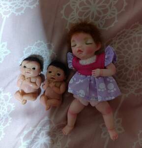 樹脂粘土ベビー双子＆女の子セットバラ売り不可創作人形ドール粘土人形作家人形赤ちゃん人形リボーンドール