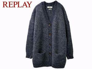 値下げ♪新品♪REPLAY/リプレイ DK3392 ニットジャケット BLUE/GREY/S♪