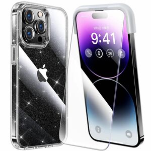 iPhone 14 pro max 用 フィルム付きケース 全面保護セット[耐黄変透明ケース×1, HD強化ガラスフィルム×2]