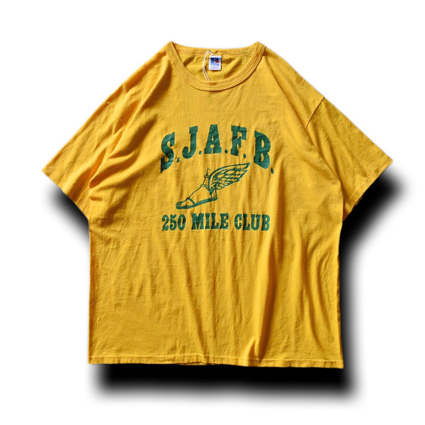 80s RUSSELL ウイングフット Tシャツ MADE IN USA 表記XL 黄色 / ビンテージ カレッジプリント 古着
