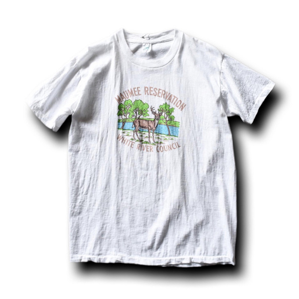60s〜 BOY SCOUTS 染込みプリントTシャツ MADE IN USA 表記L 白 / ビンテージ BSA ボーイスカウト 古着
