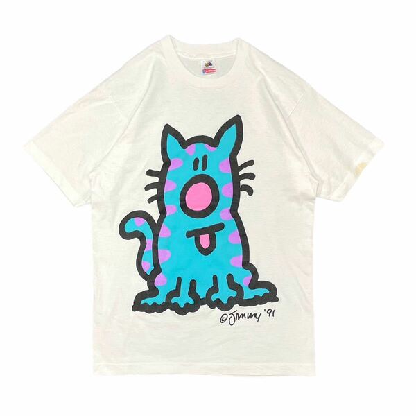 【1991's USA製 Jimmy 猫 アート キャラクター プリント Tシャツ】ビンテージ ヴィンテージ 古着 90s 80s 70s 60s 50s 40s ストリート 着用