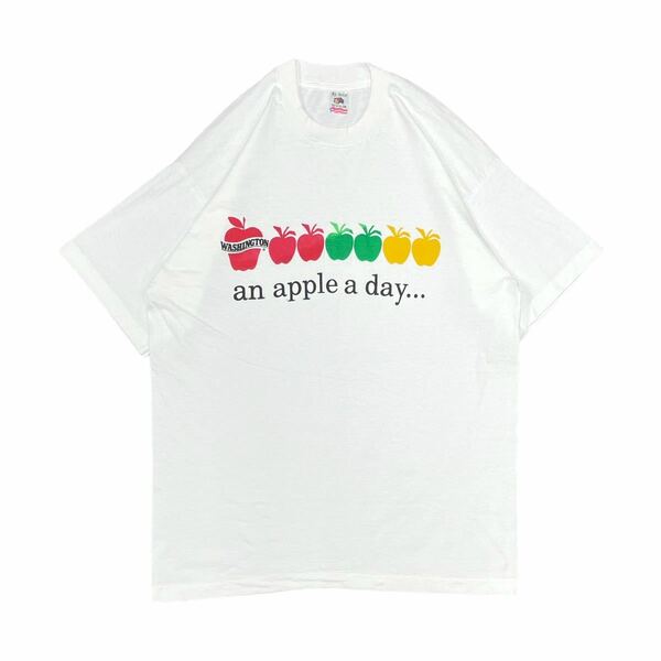 【90s USA製 an apple a day メッセージ プリント Tシャツ】ビンテージ ヴィンテージ 古着 80s 70s 60s 50s 40s USA製 Y2K ストリート 着用