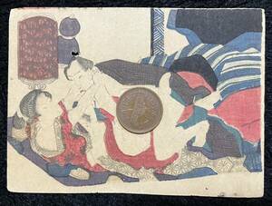  genuine work / Edo period shunga . river country . ukiyoe woodblock print gloss book@ pillow ..... man root spring . map .. size approximately 12.5x9cm 110