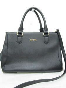 【送料込】 美品！Folli Follie フォリフォリ バッグ ブラック 黒 ハンドバッグ ショルダーストラップ付き 2WAY 底鋲付き レザー/952926