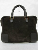 【送料込】 LOEWE ロエベ バッグ ハンドバッグ ミニボストン ブラウン 茶 スエード×レザー アナグラム アマソナ32 ハイブランド/952966_画像5