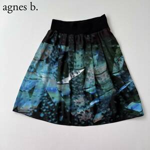 agnes b. Agnes B flair skirt knees height skirt total pattern miniskirt short waist rubber stretch blue series green series lady's 