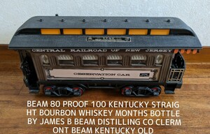 ニュージャージー　中央鉄道　展望車　置物◆BEAM 80 PROOF 100 KENTUCKY STRAIGHT BOURBON WHISKEY MONTHS BOTTLE JAMES B BEAM 空ボトル