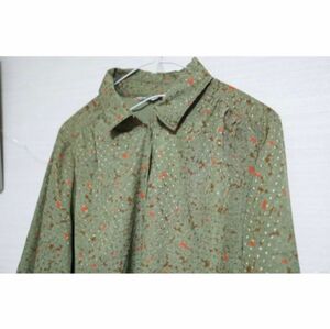 緑　柄シャツVintage 古着 レトロ 総柄 ブラウス 長袖シャツ