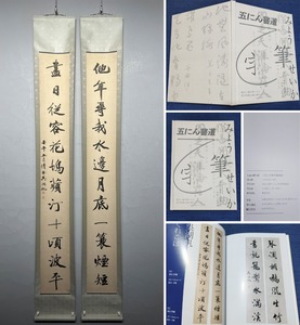 古美術 掛軸 中国・近代 呉湖帆書 「書道 対聯」 紙本 立軸 画帖付 巻き物 真筆逸品 肉筆保証 唐物 古画 LT-09332