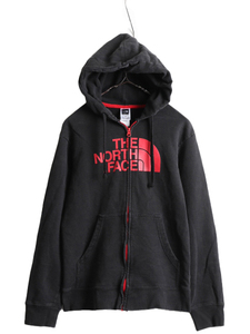 ■ ノースフェイス フルジップ プリント スウェット フード パーカー メンズ S The North Face 裏起毛 2トーン アウトドア ジップアップ 黒