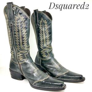 ☆即決・送料無料☆Dsquared2 ディースクエアード アンティークレザー ウエスタンブーツ 320361 黒 ブラック 26cm 革靴 本革 本皮 メンズ