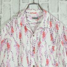 【レトロ古着】和柄シャツ オープンカラーシャツ 桜柄 立体的 3Dストライプ_画像2