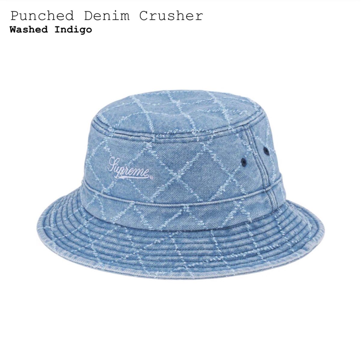 送料無料 S/M デニム Supreme Punched Denim Crusher Washed Indigo