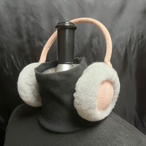 ラム(ムートン)イヤーマフ ブルーXピンク