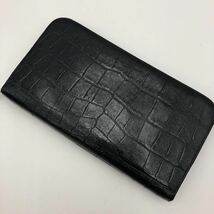 1円『希少モデル クロコ』極美品 Saint Laurent サンローラン メンズ 長財布 ラウンドファスナー オーガナイザー レザー 本革 ブラック 黒_画像2