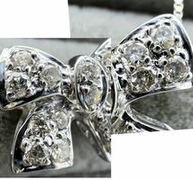 k18WG 天然 ダイヤモンド 0.20ct ダイヤ リボン ネックレス_画像8