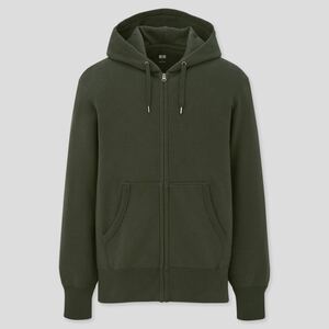 UNIQLO ユニクロ スウェットフルジップパーカー モスグリーン 長袖 裏起毛ではない XL メンズ ビッグサイズ Ｙ