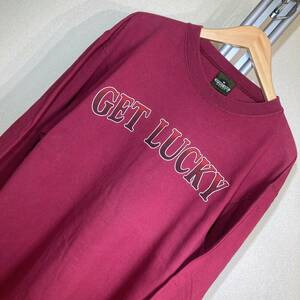 W656■USA製古着★90s/SPORT ONE/GET LUCKY★ワインレッド/ロゴ&イラスト★長袖Tシャツ■US M