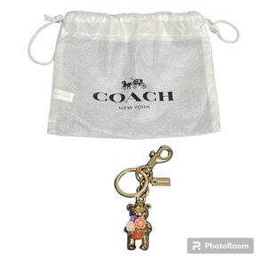 【未使用品・超希少】COACH コーチ　ガーデンベアー　キーホルダー バッグチャーム　キーリング　花　くま　ラインストーン　ゴールド